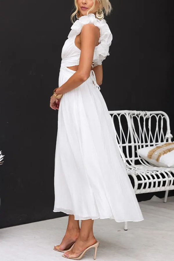 Clarisse | Maxi Floral Dress with Ruffles and Lace-Up Back - Novaesta