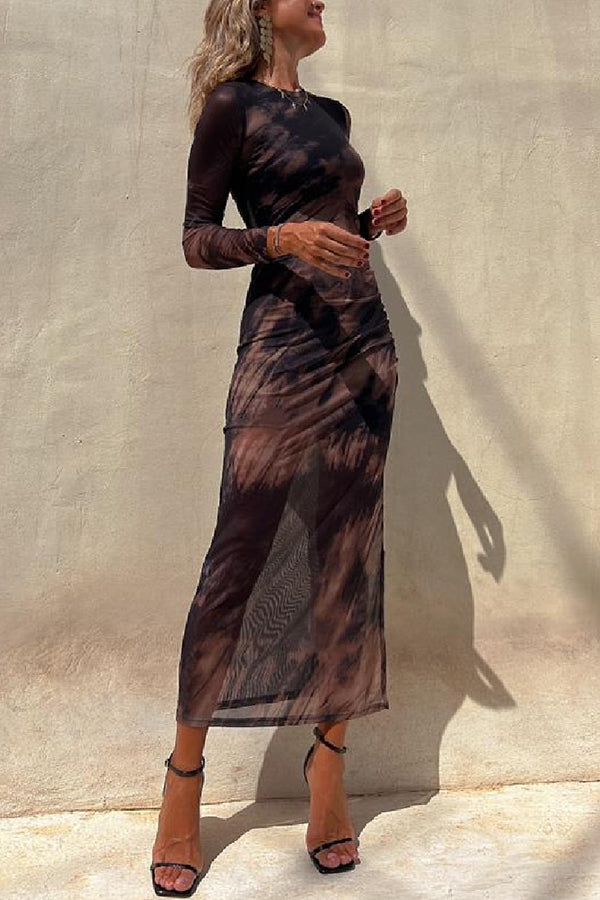Nayla | Midi Dress with Long Sleeves and Tie-Dye Tulle - Novaesta