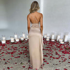 Mila | Satin Split Dress with Off-Shoulder Design