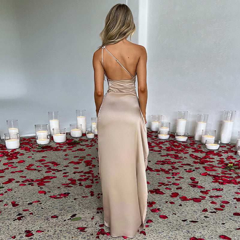 Mila | Satin Split Dress with Off-Shoulder Design