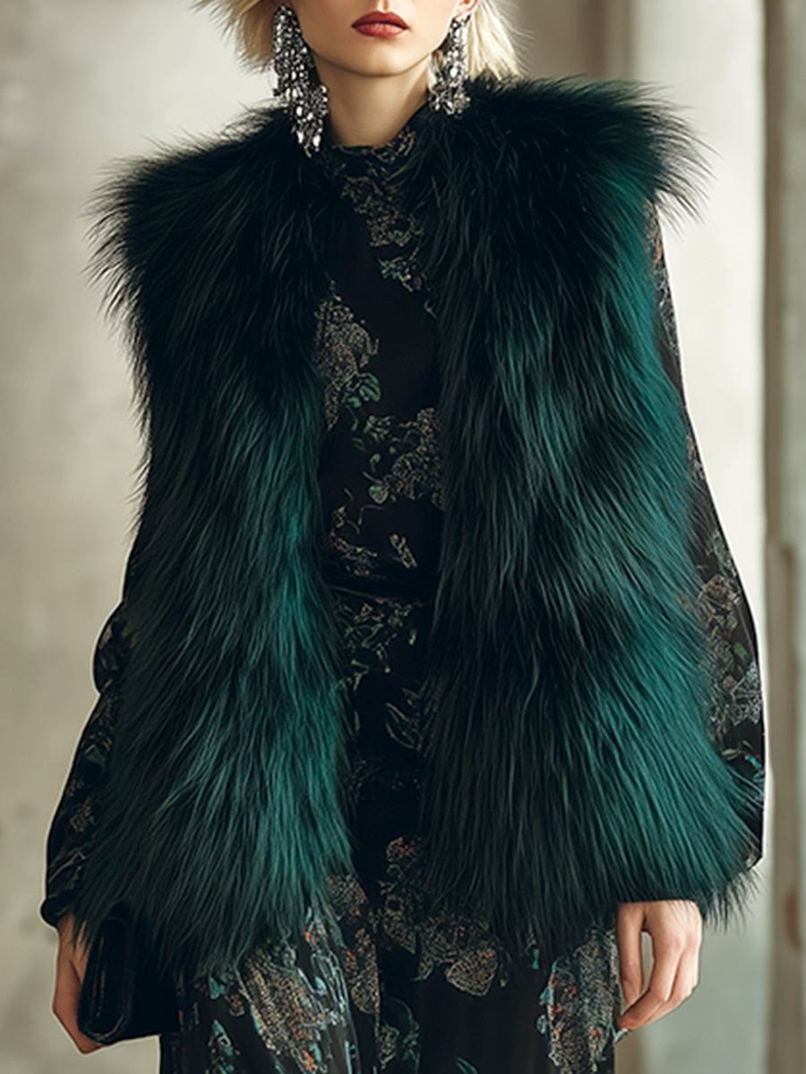 Greta | Vintage emerald faux fur vest - Novaesta