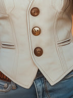 Dakota | Western Gold-Button White Suede Vest