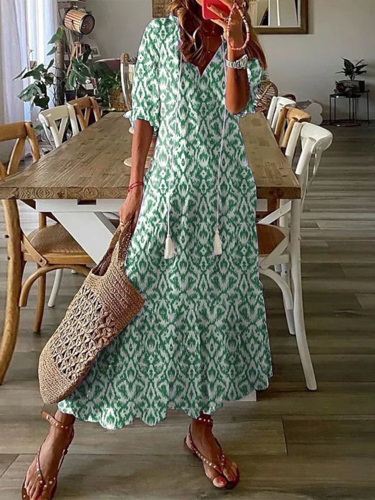 Janice | Boho Vintage V-Neck Summer Dress
