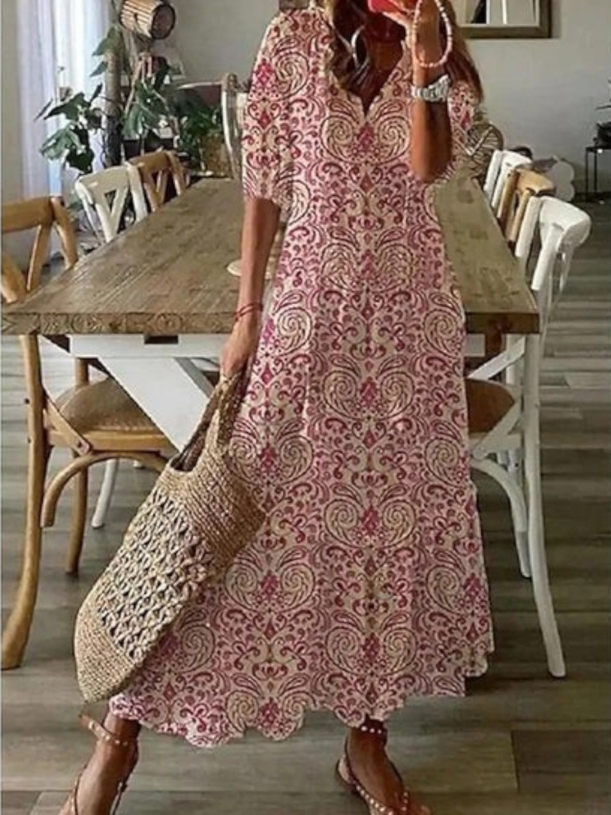 Janice | Boho Vintage V-Neck Summer Dress