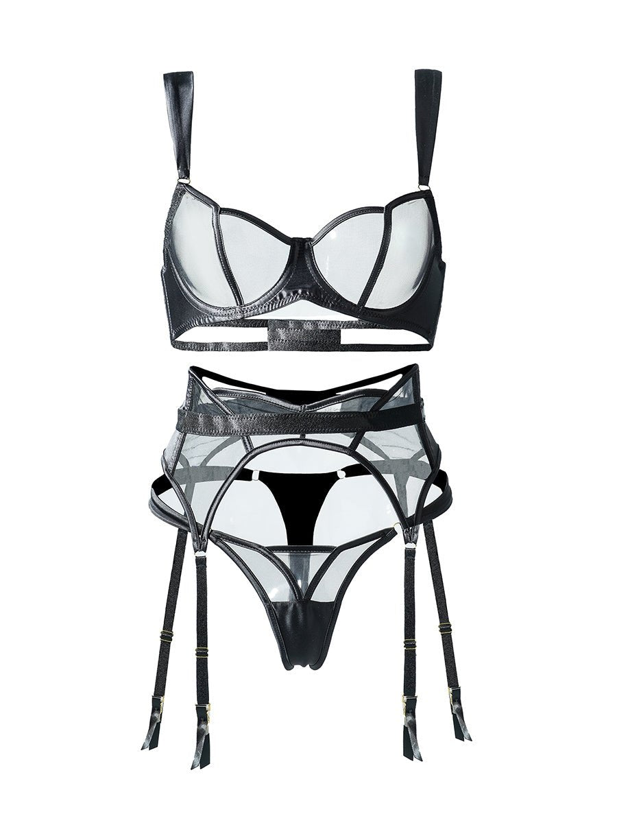 Black See Through Mesh Sexy Push Up Lingerie Set - Novaesta