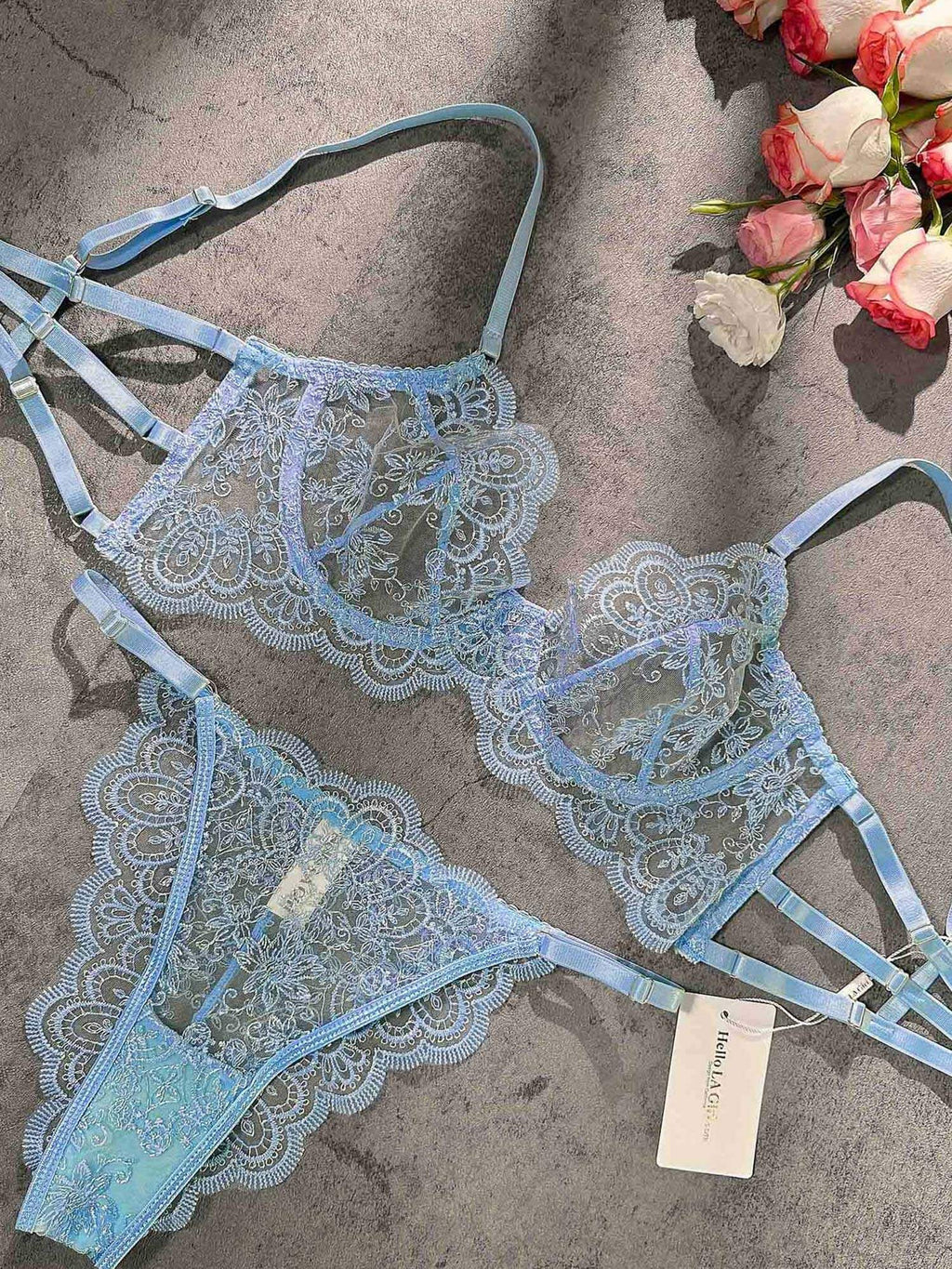 Blue Exquisite Lace Lingerie Set - Novaesta