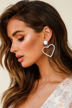Diamond Heart Earrings Valentine Silver