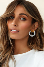 Beige Marble Square and Circular Earrings