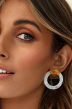 Beige Marble Square and Circular Earrings