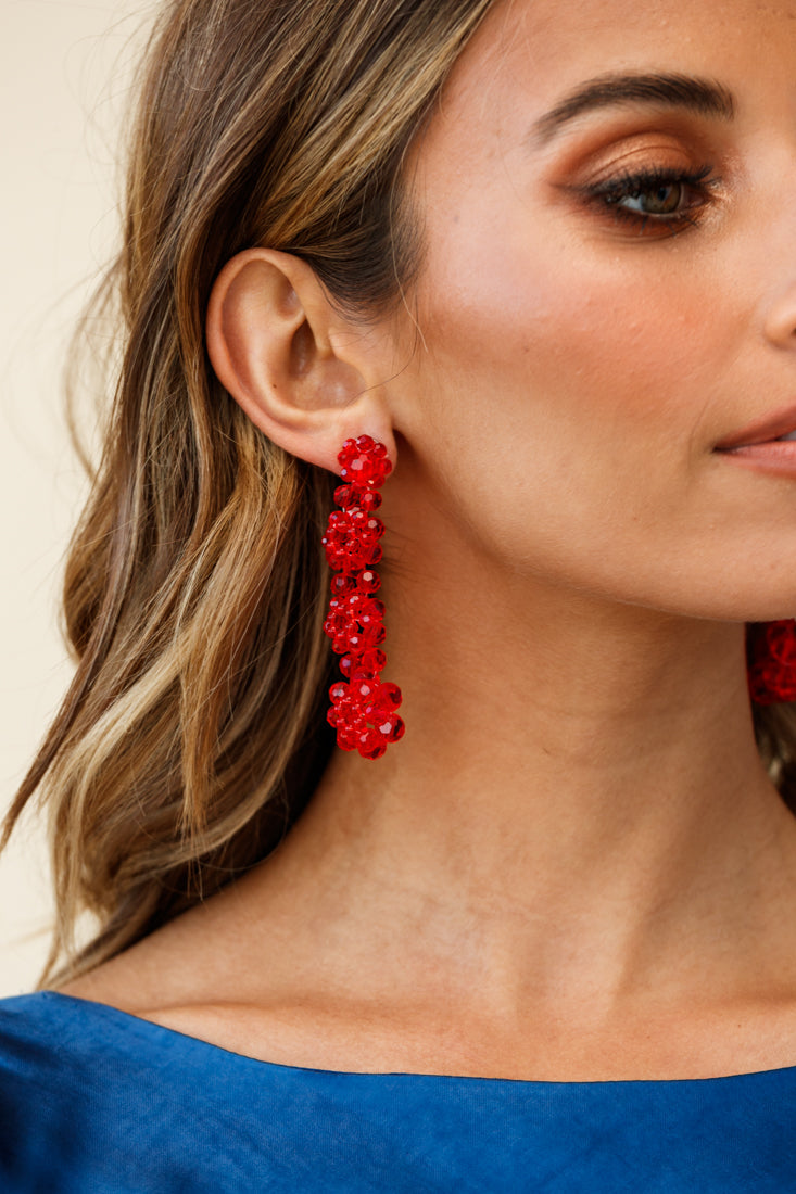 Osaka Floral Earrings in Red Pearls