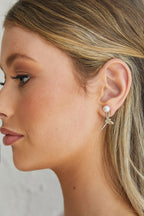 Knot Carrie Pearl Earrings in Gold Crystal