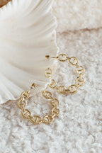 Gold Anchor Link Hoop Earrings