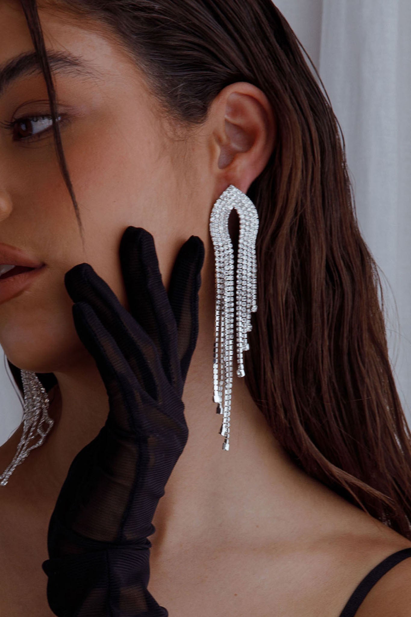 Khloe Diamante Fringe Earrings Silver