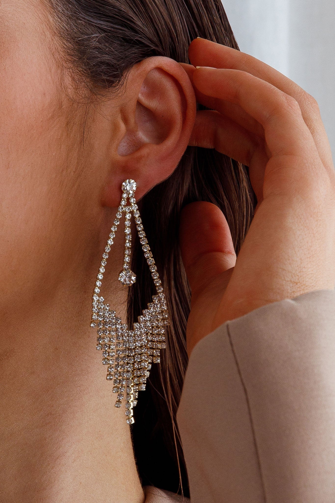Victoria Fringe Earrings with Diamante Gold