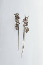 Silver zircon leaf-shaped dangling earrings