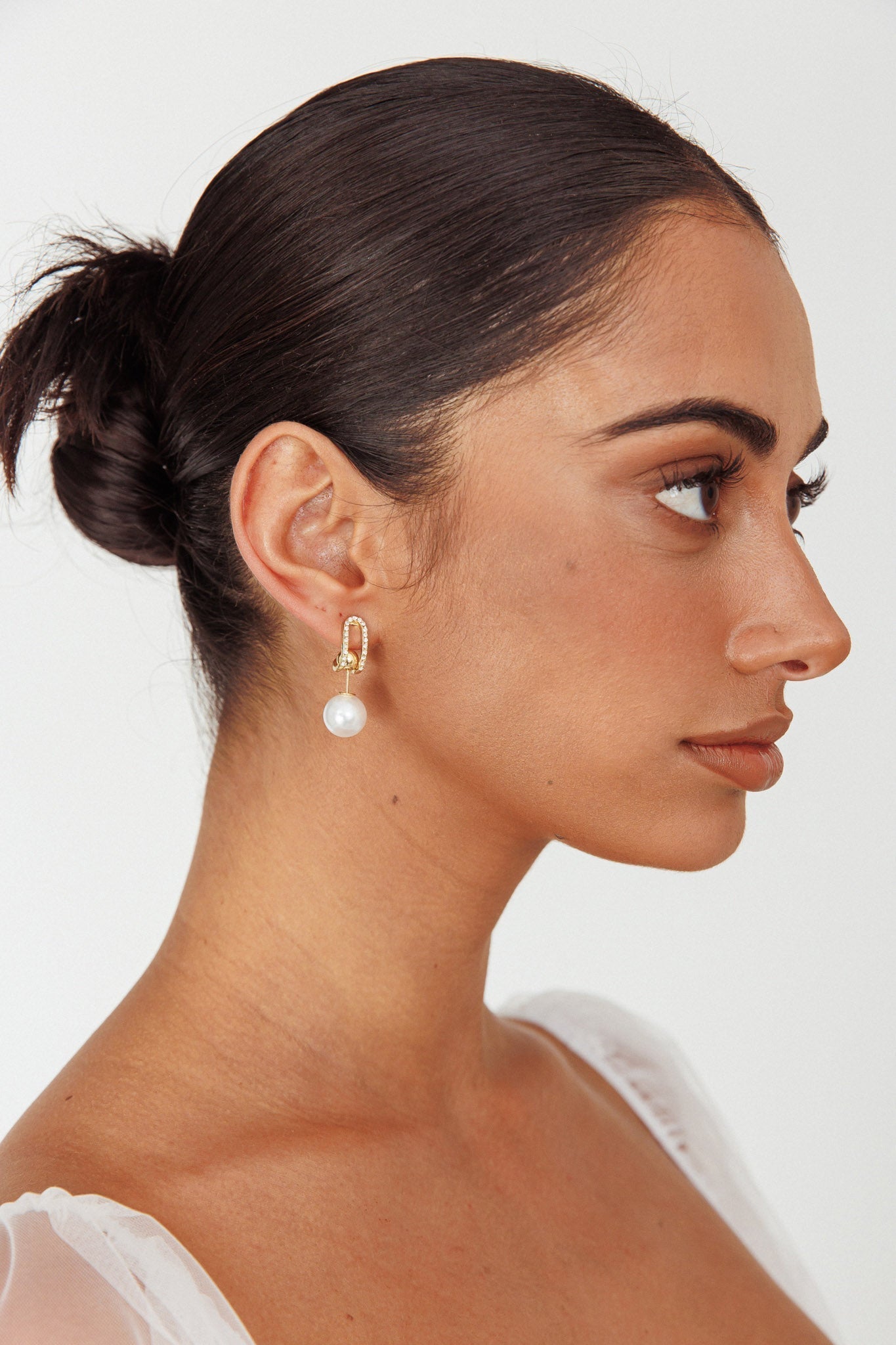 Maia Pearl Diamante Gold Earrings
