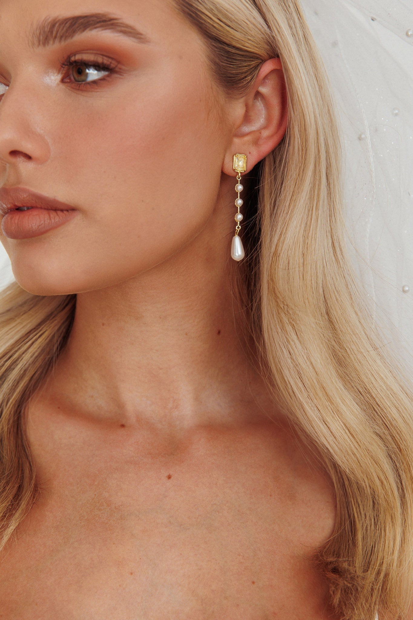 Mercy Gold Pearl and Crystal Drop Earrings