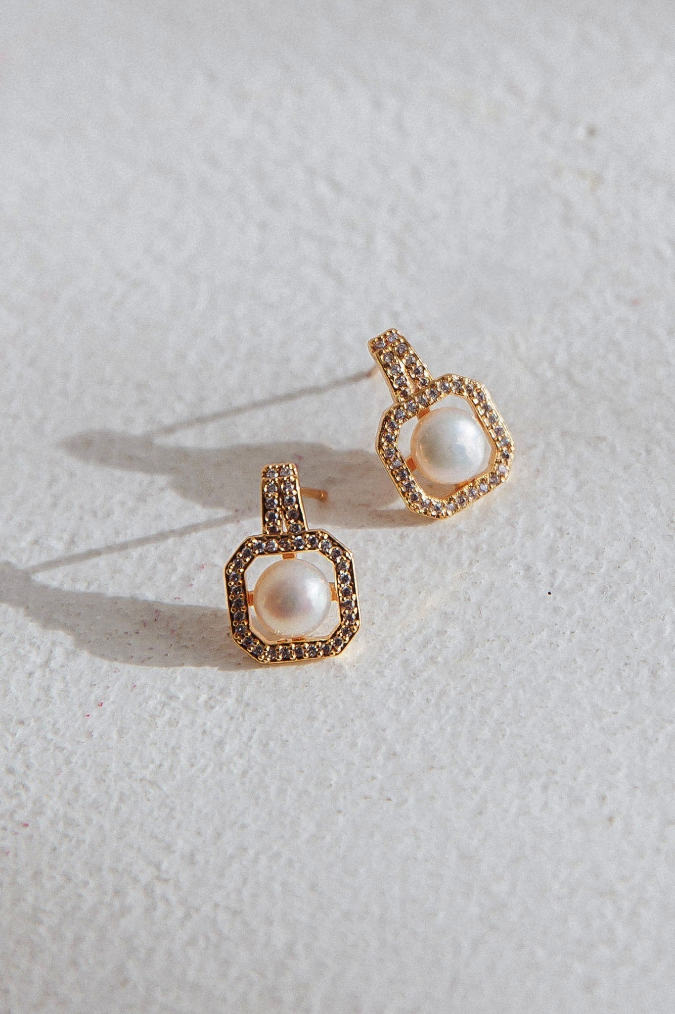 Gold Plated Cubic Zirconia and Freshwater Pearl Drop Earrings