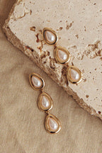 Marion Triple Drop Earrings Gold Pearl