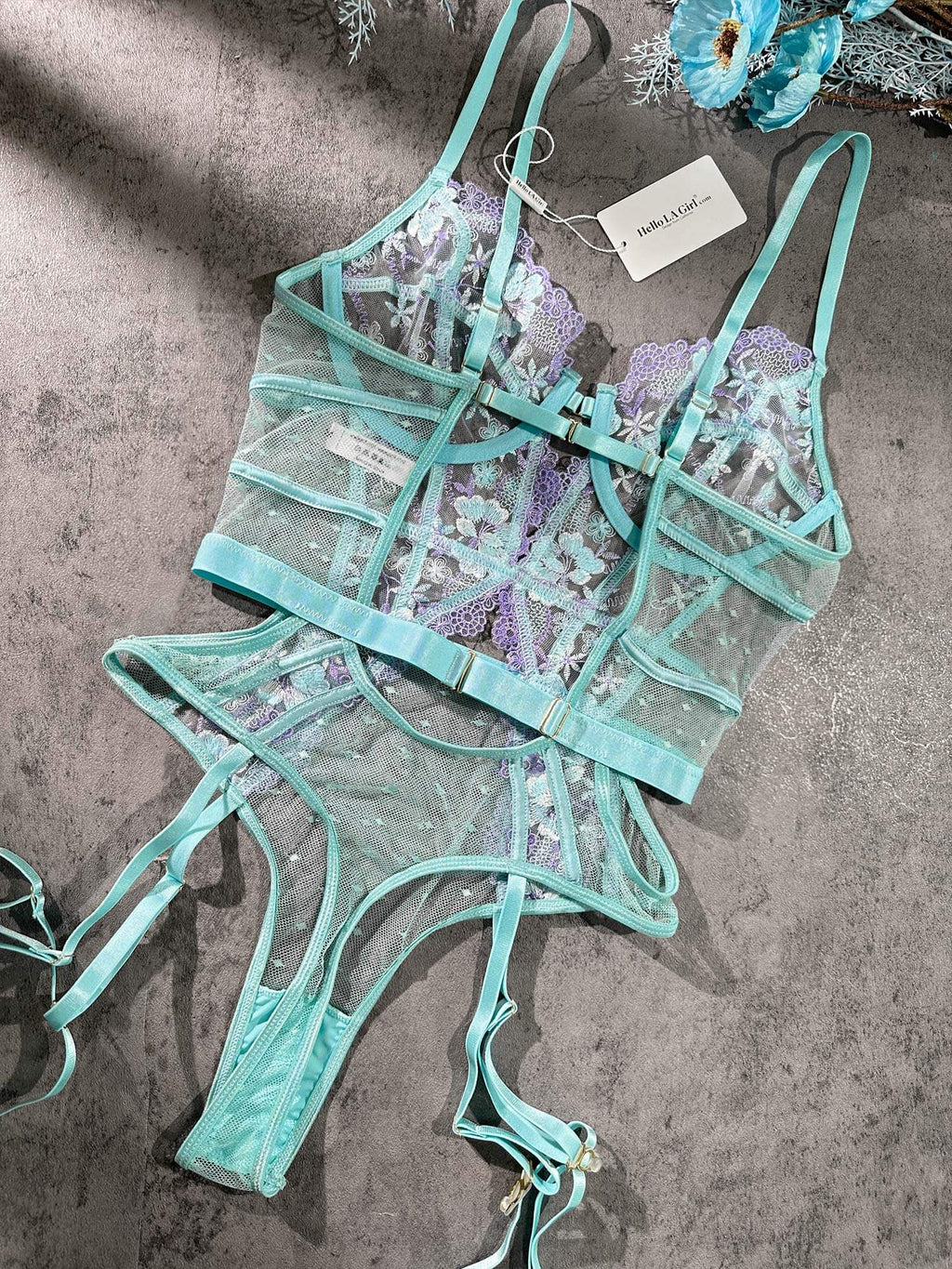 Indigo Dreams Floral French-inspired Sensual Bodysuit - Novaesta