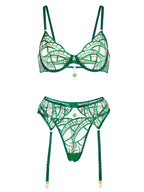 Luxe Green Metallic Foil Lace Lingerie Set