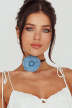 Tiana Denim Choker Necklace with Flower