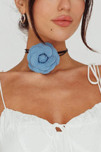 Tiana Denim Choker Necklace with Flower