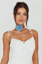 Tiana Denim Choker Necklace with Flower