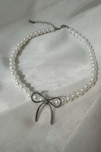 Pearl Necklace with Bow Accent Daydream Silver