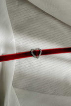 Velvet Choker Necklace Heart Diamante Lola Red