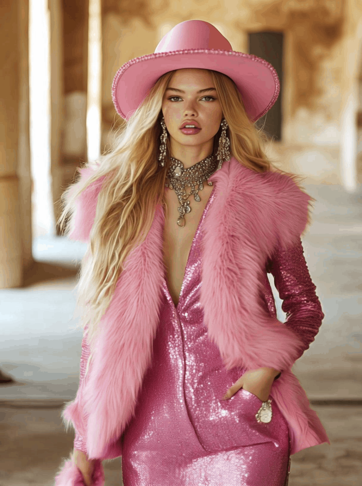Rose Pink Glam | Faux Fur Vest