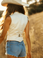 Dakota | Western Gold-Button White Suede Vest