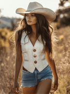 Dakota | Western Gold-Button White Suede Vest