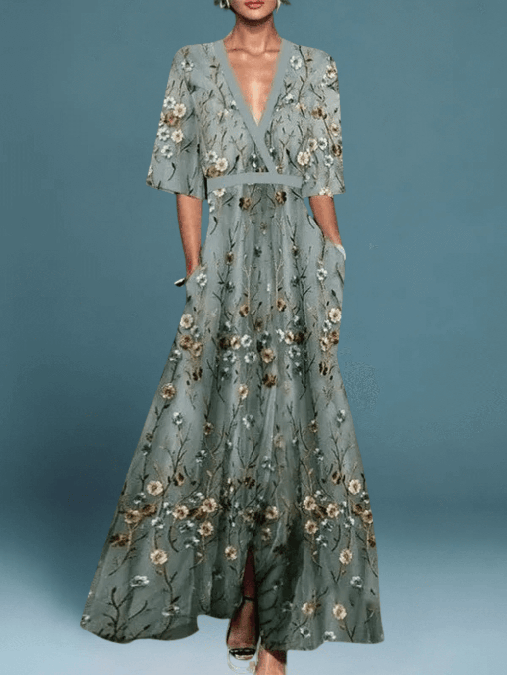 Harper | Elegant V-Neck Belted Boho Dress - Novaesta