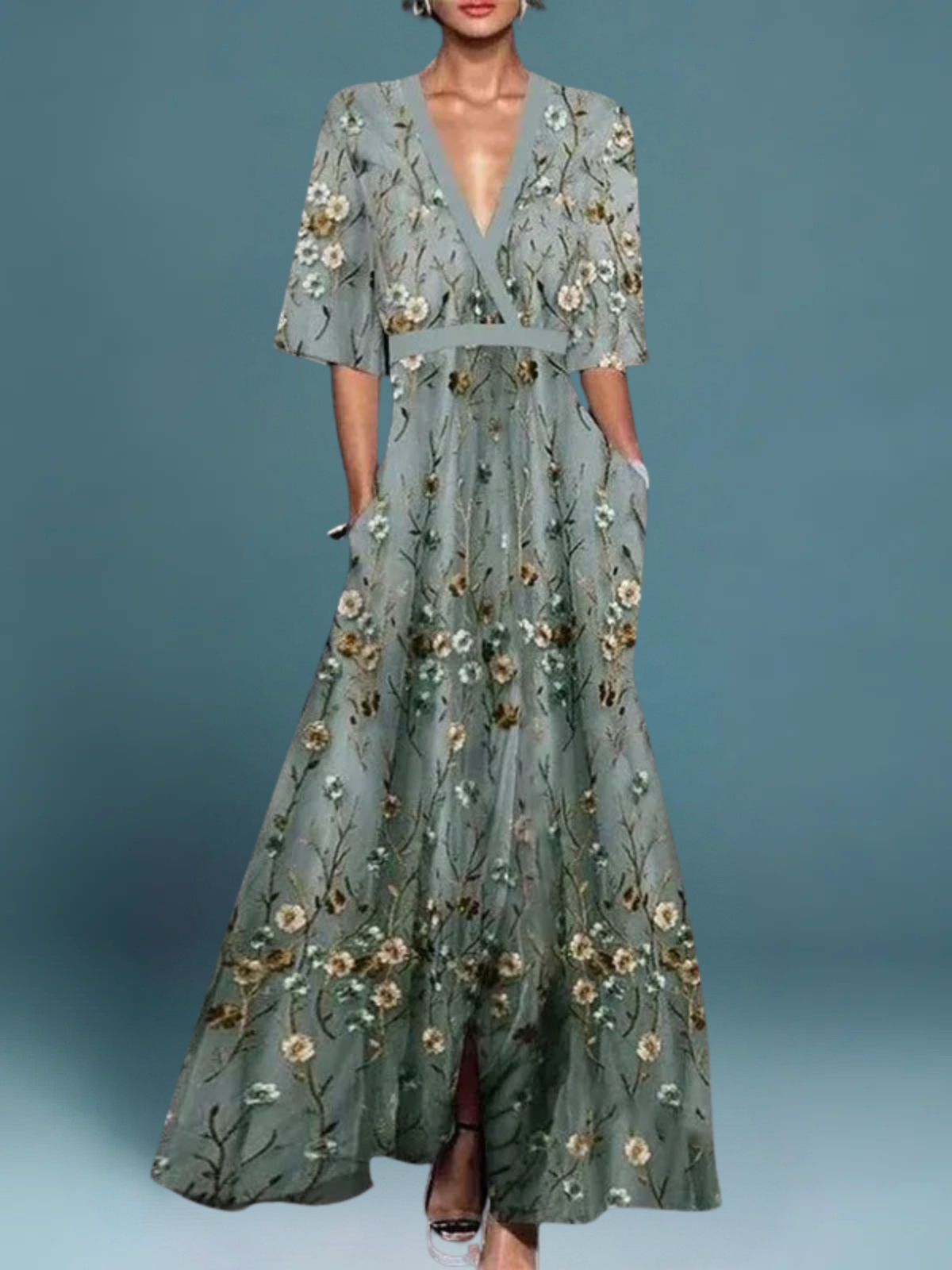 Harper | Elegant V-Neck Belted Boho Dress