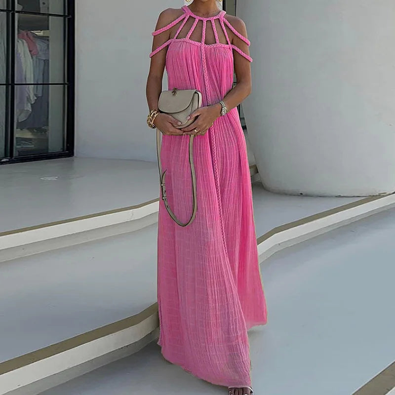 Lorine | Draped Maxi Dress in Braided Linen - Novaesta