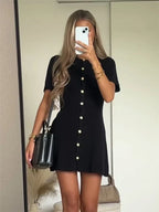 Nina | Fitted Knit Dress & Button Details