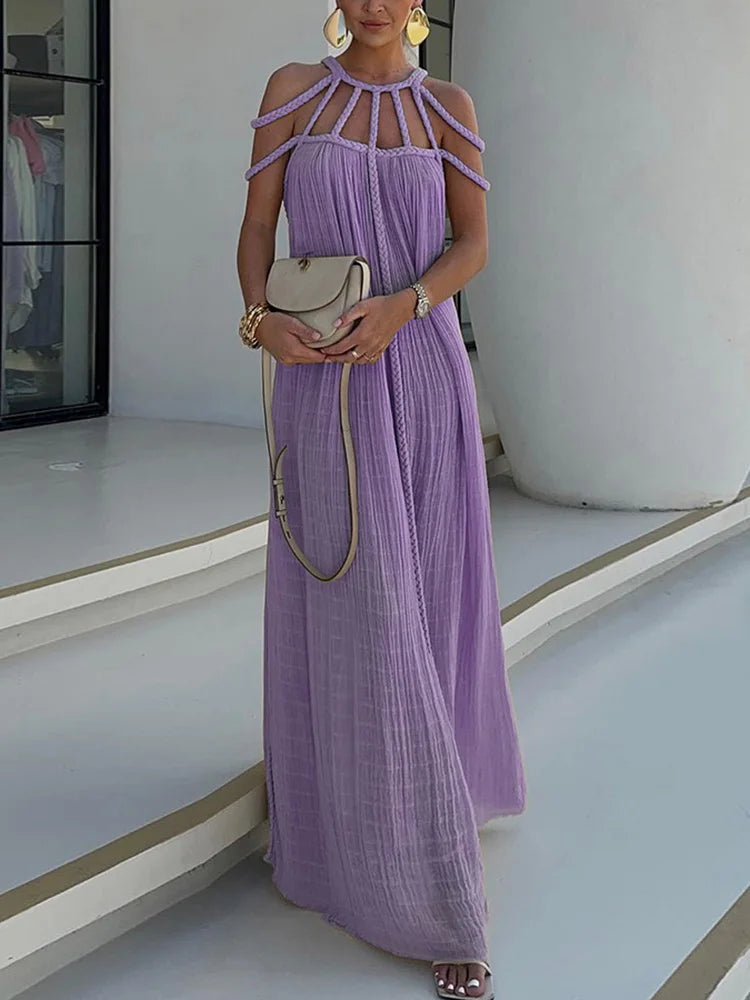 Lorine | Draped Maxi Dress in Braided Linen - Novaesta