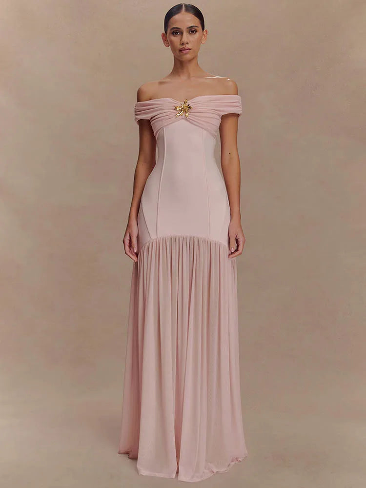 Selena | Off-Shoulder Draped Royal Dress - Novaesta