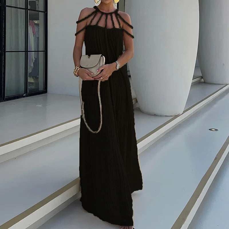 Lorine | Draped Maxi Dress in Braided Linen - Novaesta