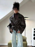 Women’s Brown Faux Leather Cropped Jacket