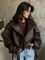 Women’s Brown Faux Leather Cropped Jacket