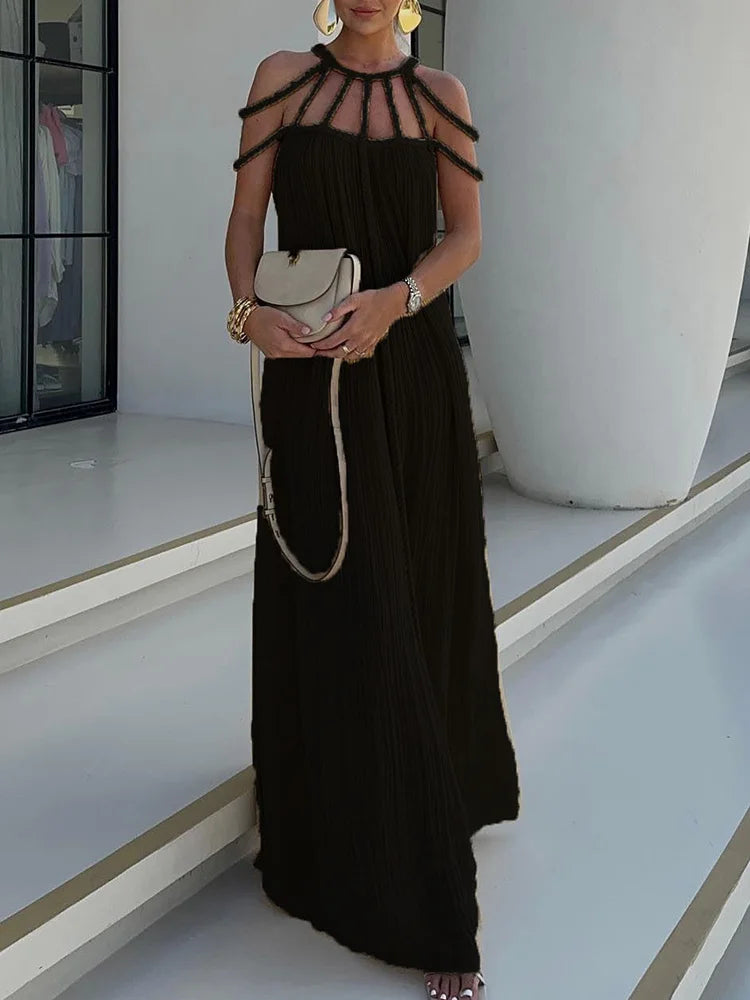 Lorine | Draped Maxi Dress in Braided Linen - Novaesta