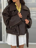 Women’s Brown Faux Leather Cropped Jacket