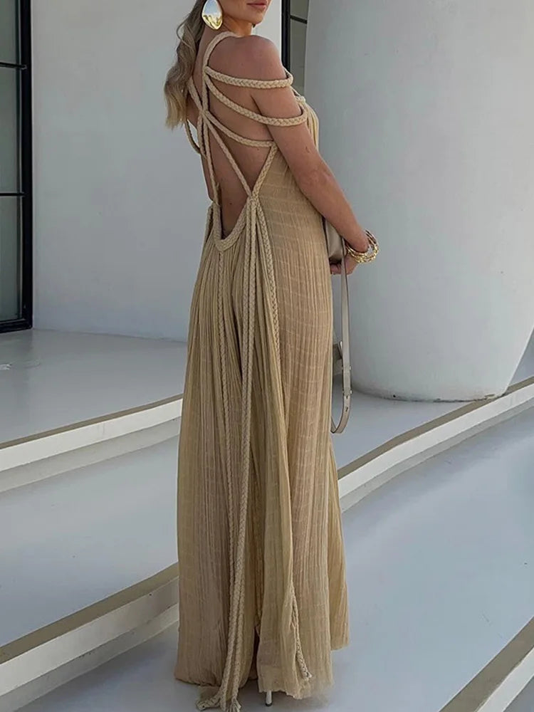 Lorine | Draped Maxi Dress in Braided Linen - Novaesta