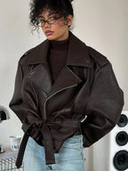 Women’s Brown Faux Leather Cropped Jacket