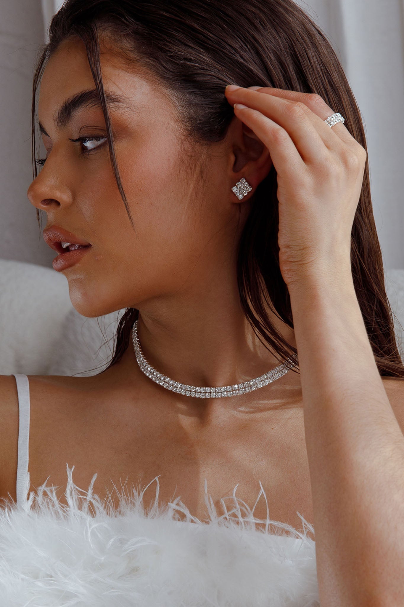 Earrings, Ring, and Necklace Suite Life Diamante Silver