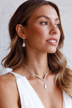 Melissa Diamond Silver Necklace and Earring Set