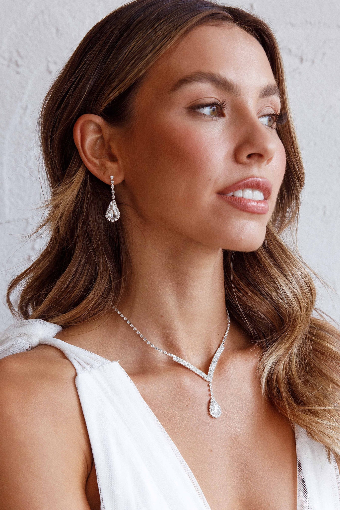Melissa Diamond Silver Necklace and Earring Set