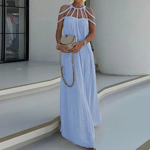 Lorine | Draped Maxi Dress in Braided Linen - Novaesta
